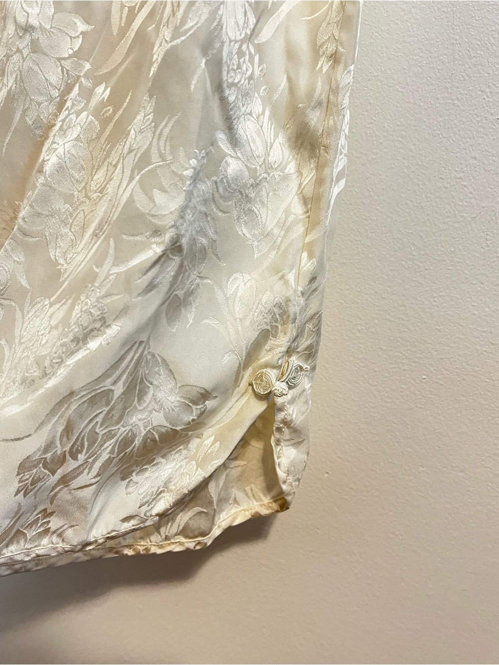 Vintage Private Luxuries 100% Silk Pajama Set Ivory Floral Jacquard Lounge Luxe - Picture 9 of 13